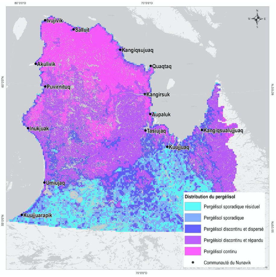 carte dégel pergélisol