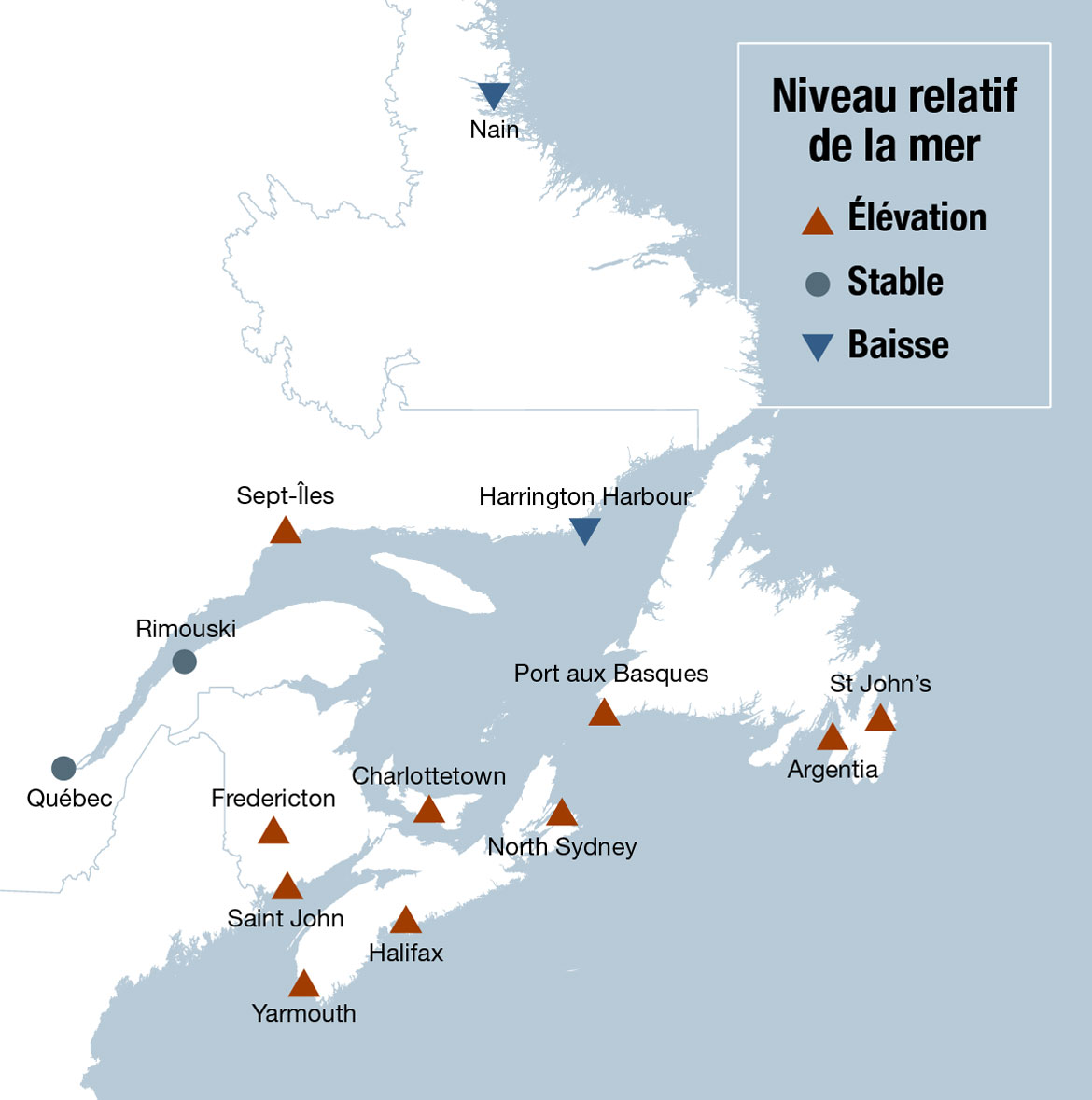 niveau relatif de la mer au Québec